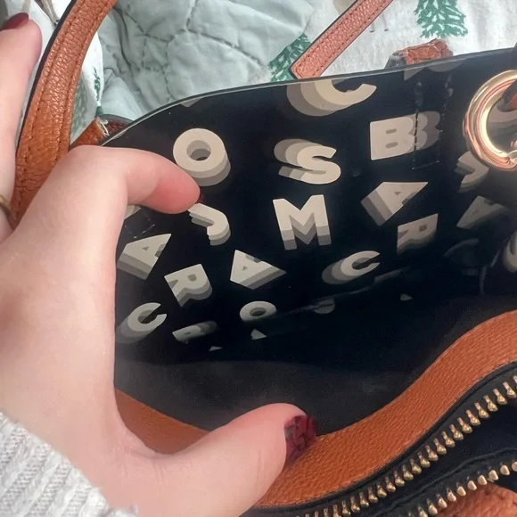 Black and White Shoulder Bag with Tan Accents - Picture 3 of 3